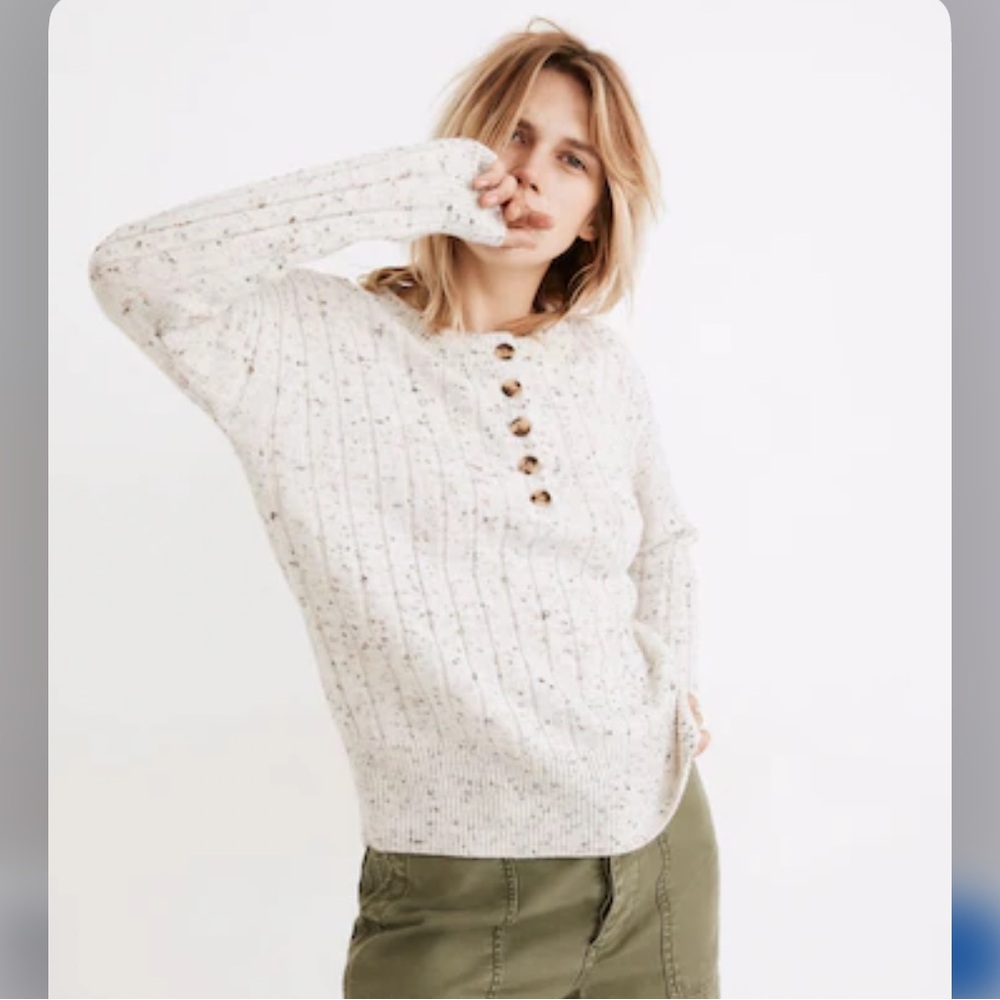 Madewell Donegal Bowden Henley Sweater in Coziest Yarn in Donegal Snow